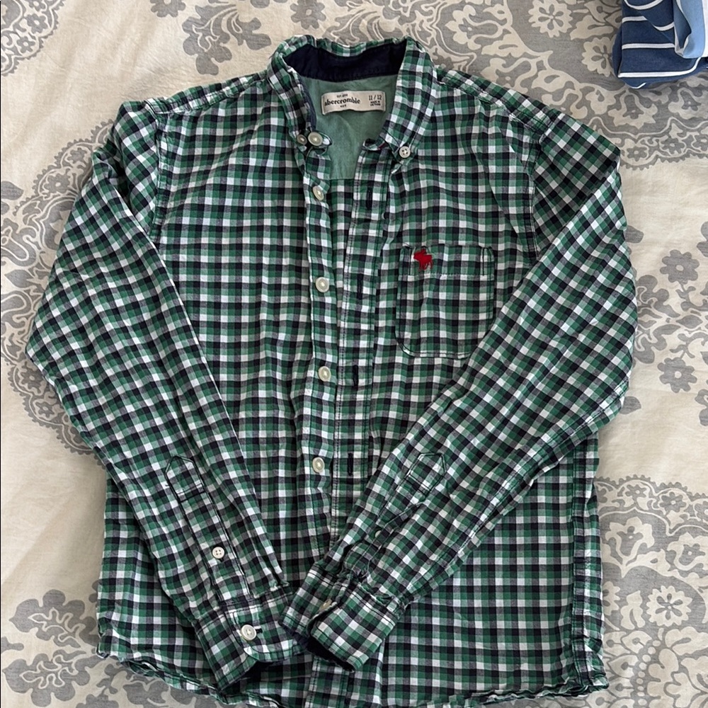 Abercrombie & Fitch Green and White Plaid Button-Down Shirt